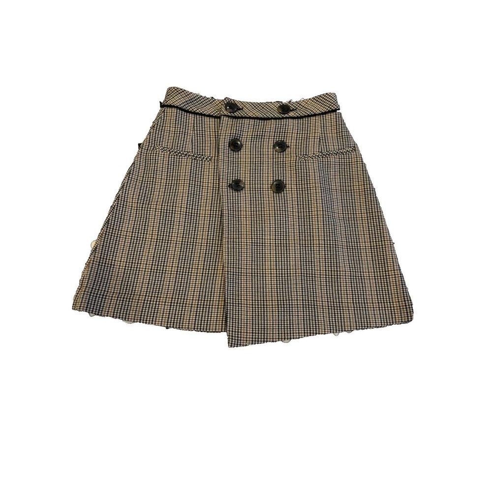 VTG ZARA Assymetrical Hem Plaid  Check‎ Houndstooth Mini Wrap Skirt Size Small